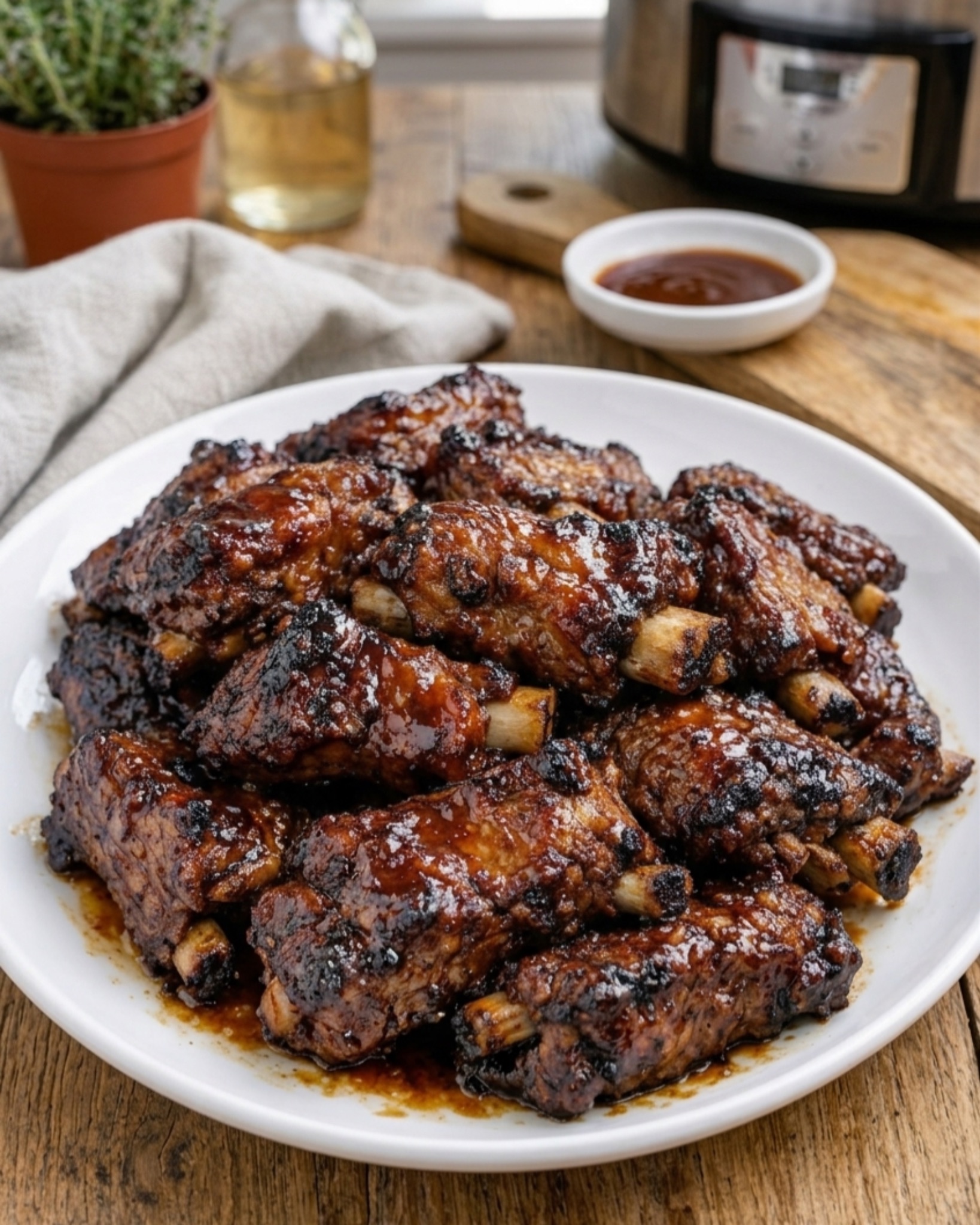 These Slow Cooker BBQ Beef Ribs are incredibly tender, juicy, and coated in a rich, sticky barbecue glaze. Cooked low and slow, the meat becomes fall-off-the-bone soft, making this recipe perfect for comfort food lovers and high-engagement content. Why You’ll Love This Recipe Ultra tender, fall-off-the-bone ribs Easy slow cooker method Rich, caramelized BBQ flavor Perfect for viral comfort food content Recipe Details Prep Time: 10 minutes Cook Time: 6–8 hours (LOW) / 4–5 hours (HIGH) Total Time: up to 8 hours Servings: 4–6 Calories: ~520 kcal Ingredients 2–3 lbs beef ribs 1 cup BBQ sauce (your favorite) ½ cup beef broth 2 tablespoons brown sugar 1 tablespoon Worcestershire sauce 1 teaspoon garlic powder 1 teaspoon onion powder 1 teaspoon smoked paprika ½ teaspoon black pepper ½ teaspoon salt Instructions Step 1: Season the Ribs Pat ribs dry and season with salt, pepper, garlic powder, onion powder, and paprika. Step 2: Load the Slow Cooker Place ribs inside the slow cooker. Step 3: Add Sauce Mix BBQ sauce, beef broth, brown sugar, and Worcestershire sauce. Pour over ribs. Step 4: Slow Cook Cook on: LOW: 6–8 hours HIGH: 4–5 hours Until meat is tender and easily pulls away from the bone. Step 5: Optional Finish (Game Changer) Transfer ribs to oven or grill and broil for 3–5 minutes to caramelize the sauce. Step 6: Serve Brush with extra BBQ sauce and serve hot. Why This Recipe Works (Ranking + Retention) Slow cooking breaks down tough fibers in beef ribs, creating ultra tender meat while locking in flavor. The final caramelized glaze gives it that irresistible restaurant-quality finish. Pro Tips (10/10 Results) Use meaty ribs for best texture Don’t skip broiling step (huge difference) Let ribs rest 5 minutes before serving Add extra sauce at the end for glossy look Variations Spicy version: add chili flakes Honey BBQ: add 2 tbsp honey Garlic butter finish for extra richness Storage & Reheating Fridge: up to 4 days Reheat covered to keep moisture FAQ Can I use pork ribs instead? Yes, same method works perfectly. Do I need to sear first? Not required, but adds extra depth.