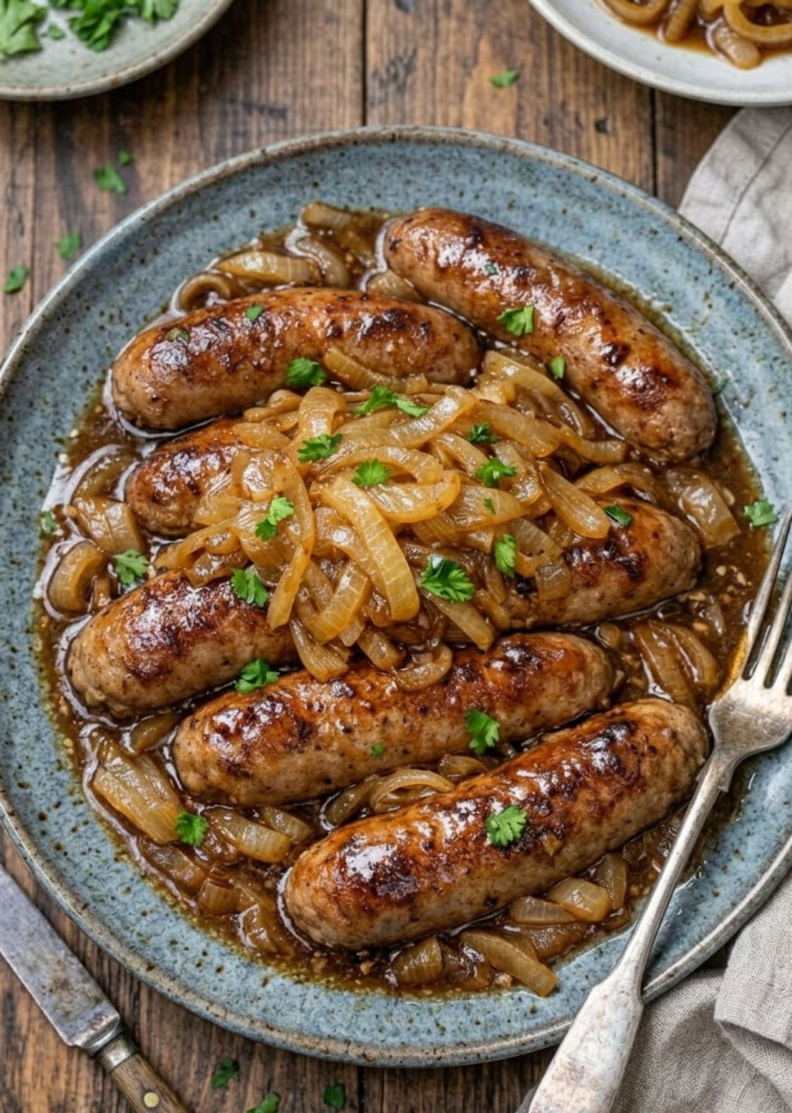 sausages with caramelized onions